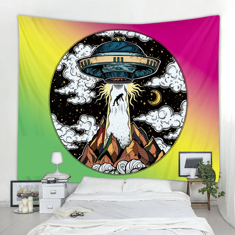 Afralia™ UFO Psychedelic Tapestry Hippie Mandala Wall Hanging - Boho Home Decor