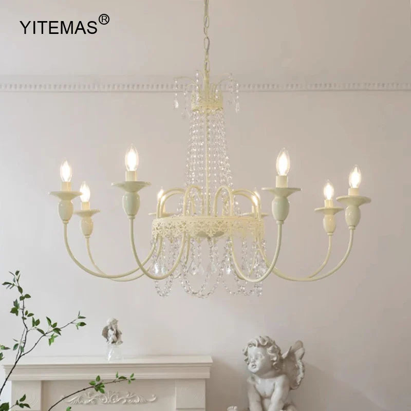 Afralia™ White Crystal Chandelier: 8-Light French Country Elegance for Living Room, Bedroom, Kitchen, Entryway