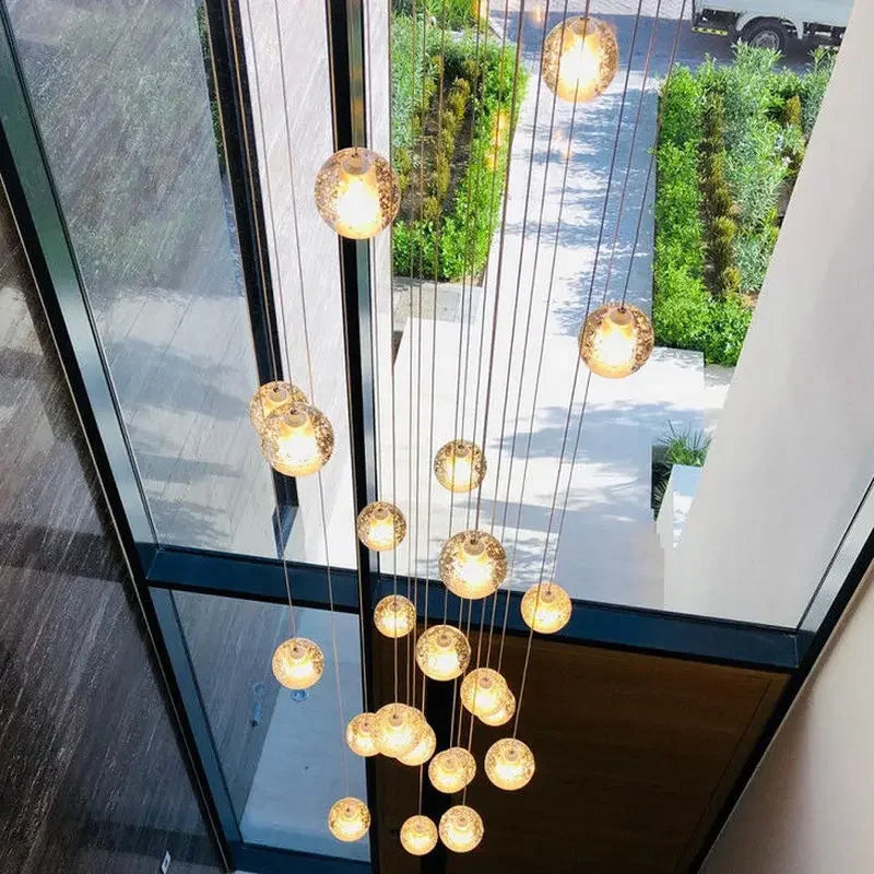 Afralia™ Crystal Ball LED Chandelier Pendant Light for Living Room Kitchen Stair Salon