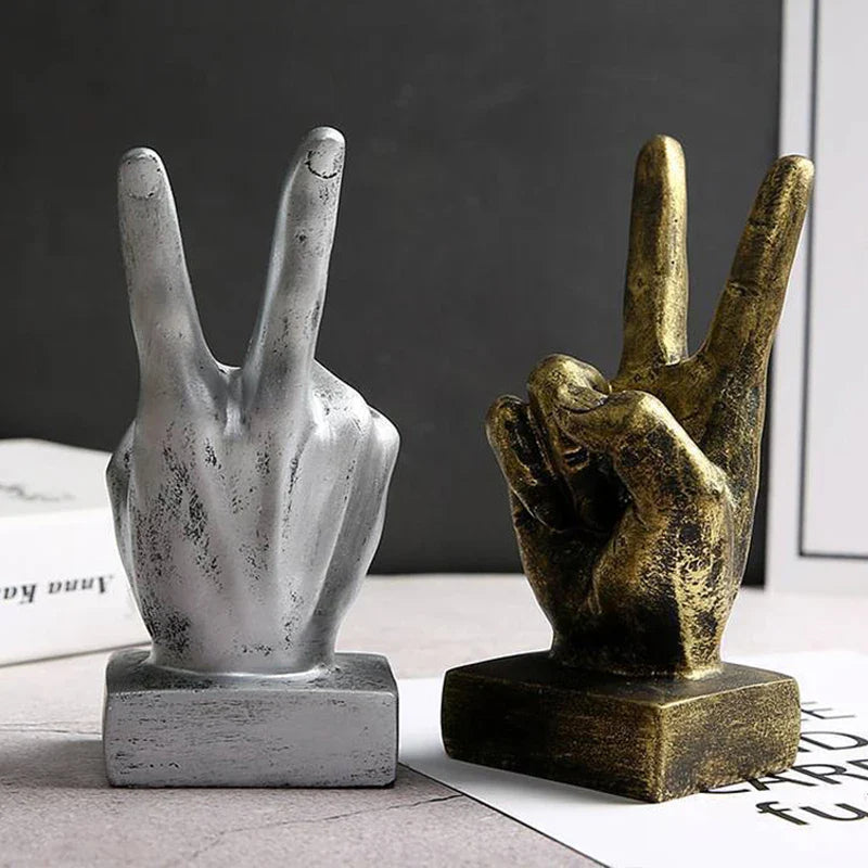 Afralia™ Retro Golden Resin Victory Gesture Art Figurine - Home Office Decor Accessory