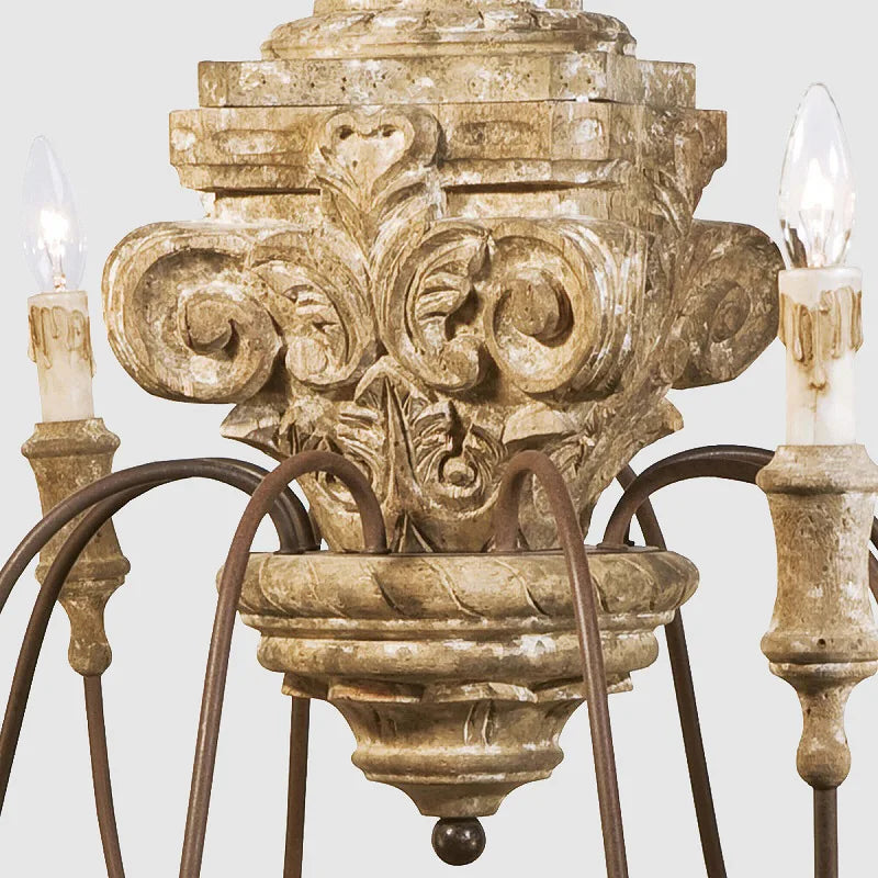 Afralia™ Vintage French Wood Chandelier | Retro Carved Rustic Dining Room Lighting