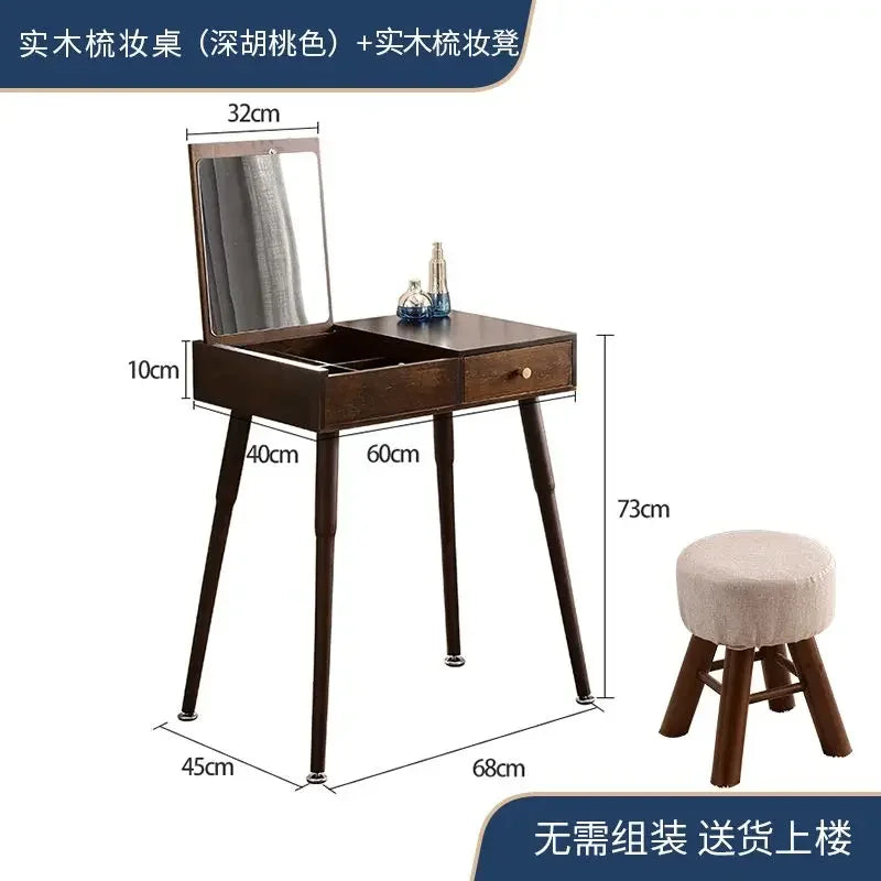 Afralia™ Solid Wood Dressing Table with Mirror and Drawer Storage