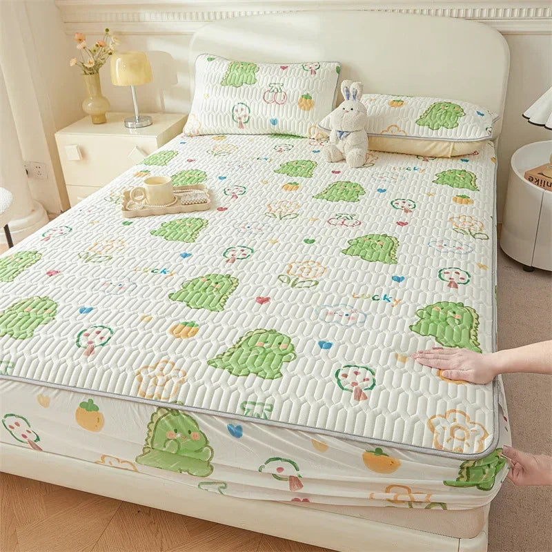 Afralia™ Summer Cartoon Print Silky Latex Cooling Fitted Sheet Set