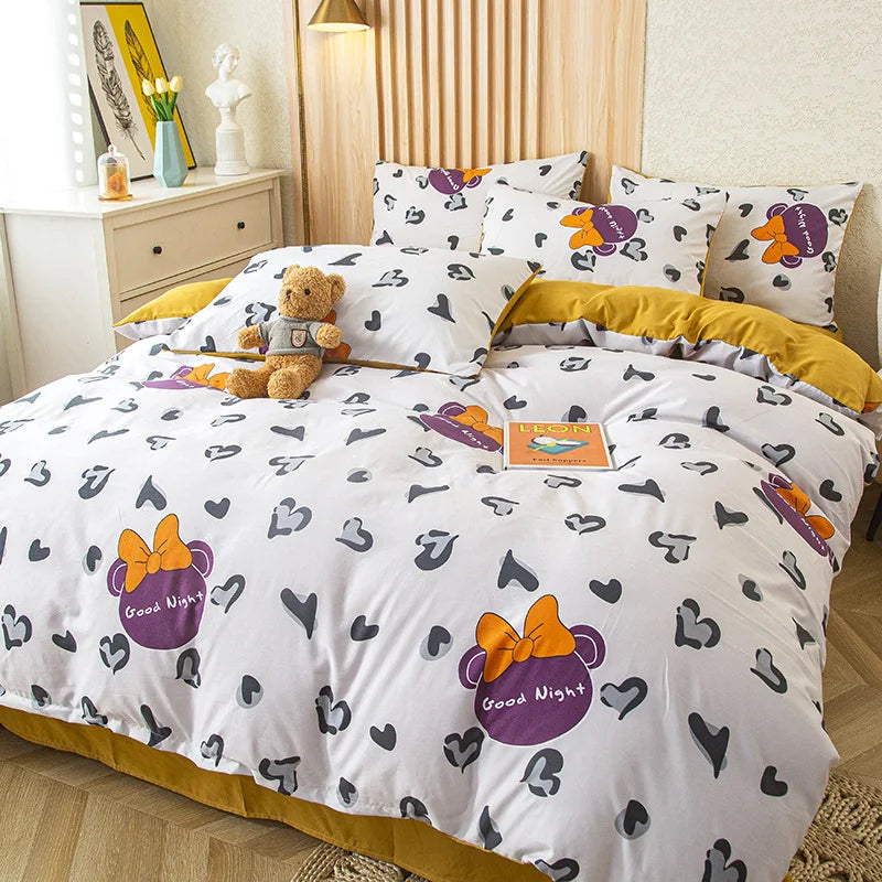 Afralia™ Cat Bear Print Bedding Set Single Queen Girls Boys Fashion