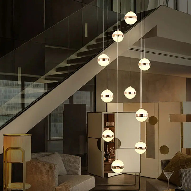 Afralia™ Round Ball Acrylic Chandelier Staircase LED Gold Lighting Fixtures