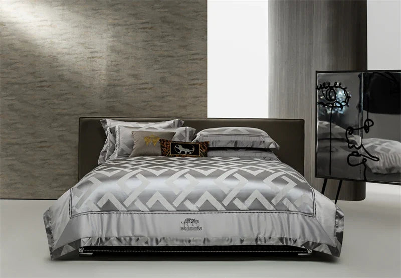 Afralia™ American Jacquard Brocade & Egyptian Cotton Embroidered Bedding Set with Pillowcase