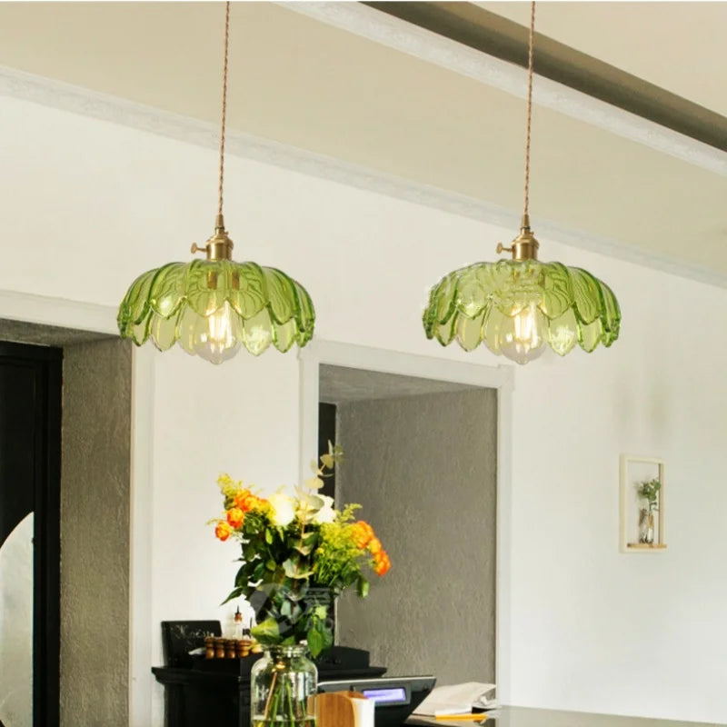 Afralia™ Green Glass LED Hanging Pendant Lights