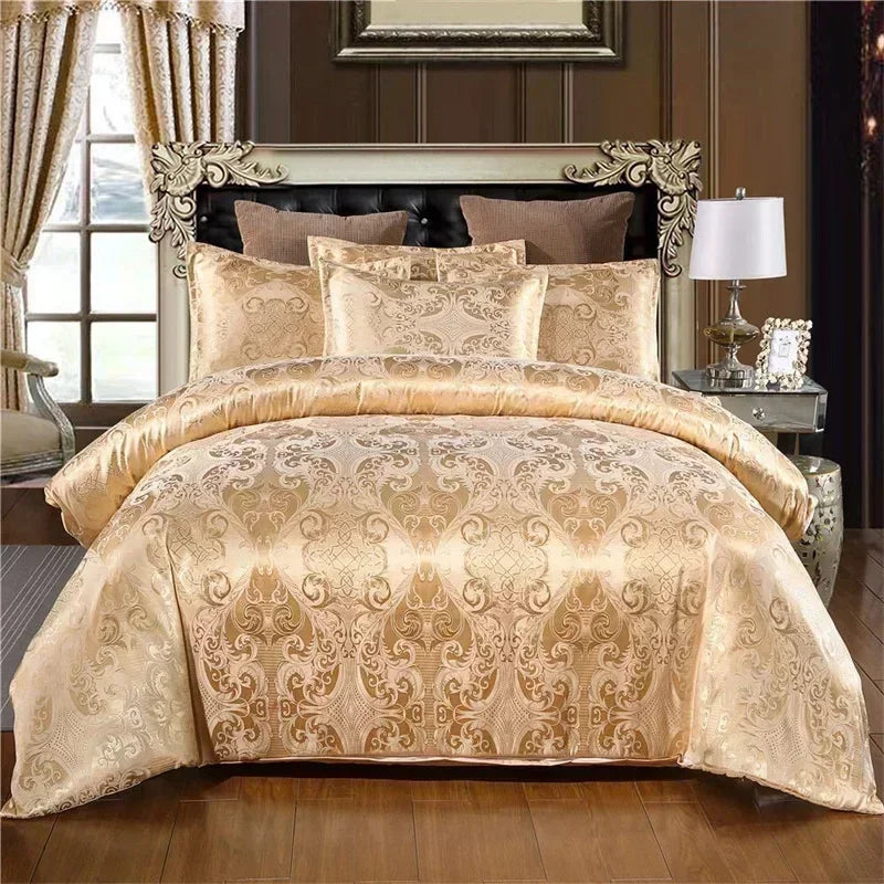 Afralia™ Satin Jacquard Duvet Cover Set King Queen Size Luxury Bedding