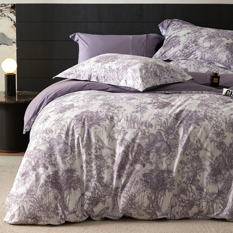Afralia™ Forest Plant Ink Print Bedding Set, Soft Warm Duvet Cover Set