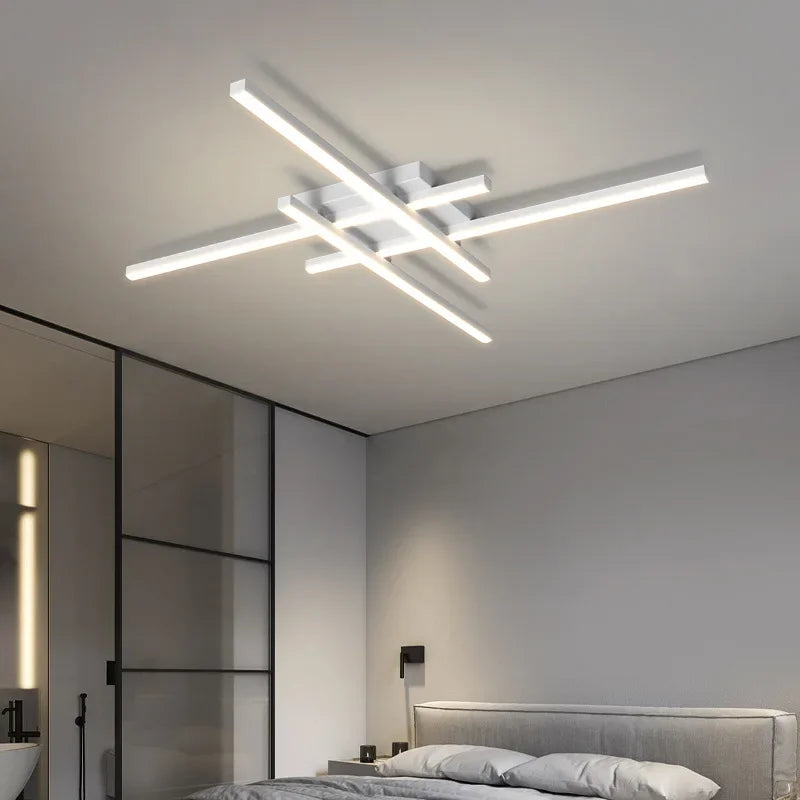 Afralia™ Modern Black Line Ceiling Chandelier LED Strip Lights