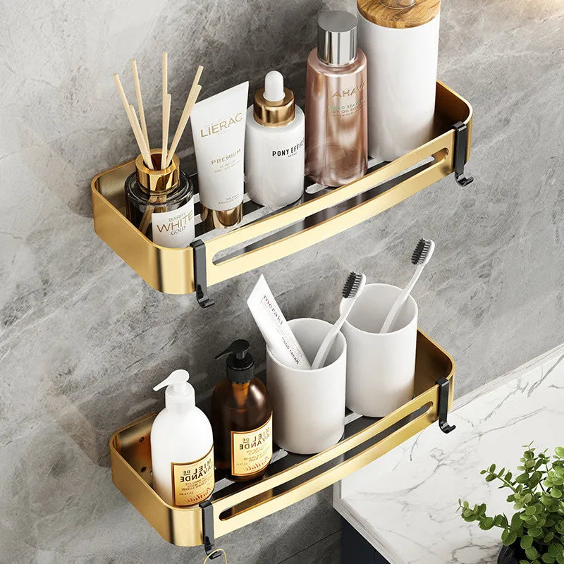 Afralia™ Aluminum Bathroom Corner Shelf - Wall Mounted Shower Storage Holder
