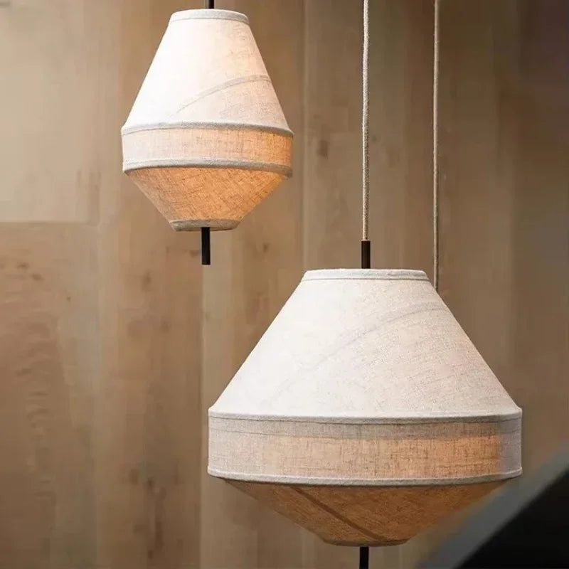Afralia™ Wabi Sabi Fabric Chandelier Drum Pendant Light for Bedroom Living Room