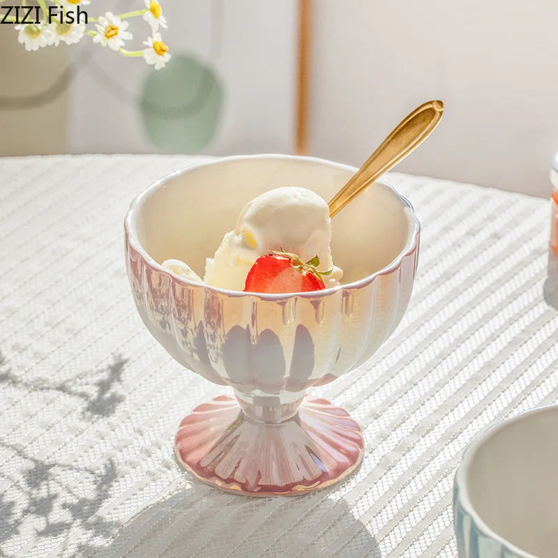 Afralia™ Gradient Gloss Ceramic Dessert Bowl Goblet Jewelry Tray Decor Snack Storage Container