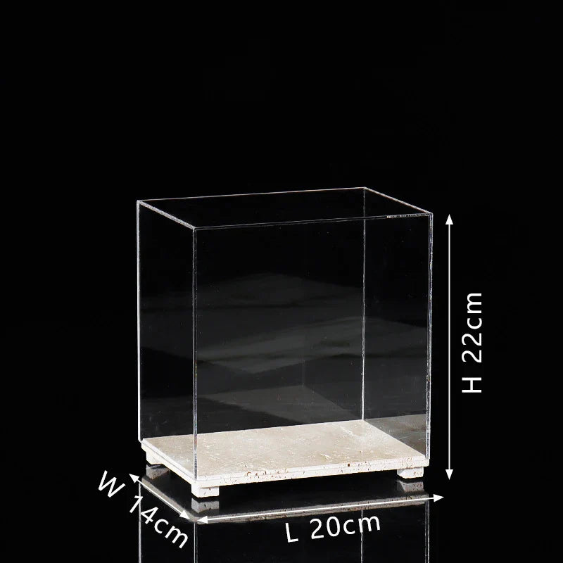 Acrylic Display Case on Travertine Base by Afralia™ for Collectibles, Figurines, Desserts