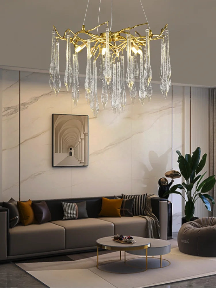 Afralia™ Large Droplet Crystal Chandelier: Modern Bedroom & Restaurant Pendent Lamp