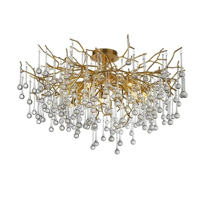 Afralia™ Nordic Gold Crystal Chandelier LED Light Fixture for Living Room Hotel Hall Art Decor
