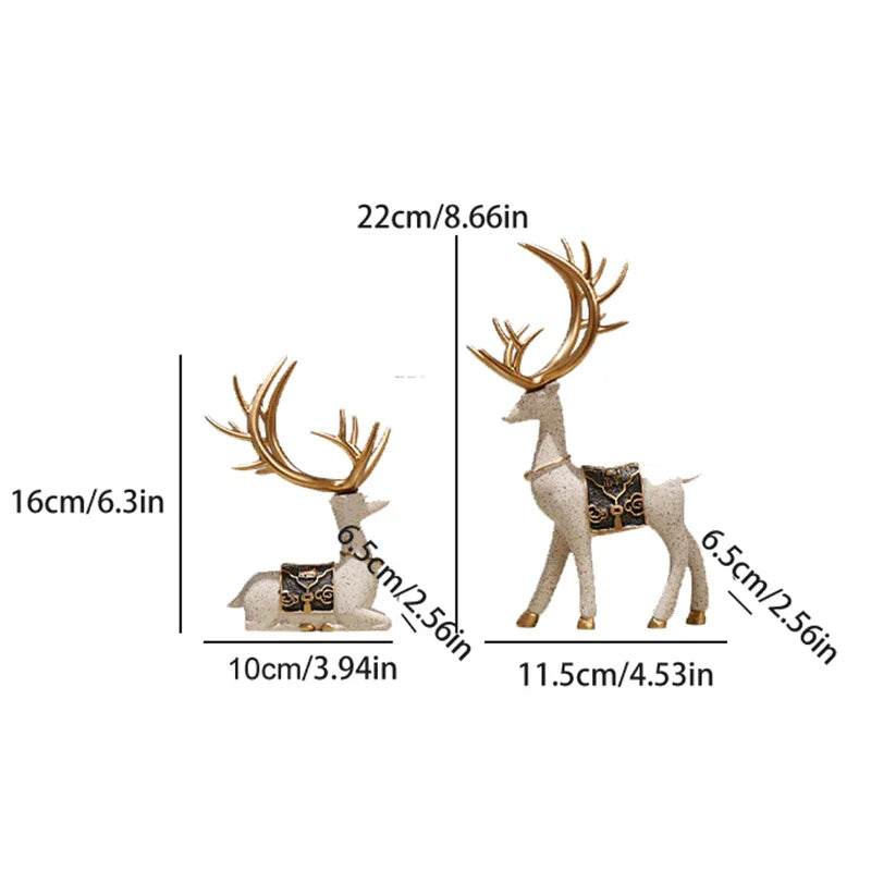 Afralia™ Deer Figurine Set | Resin Elk Reindeer Sculpture for Christmas Decoration