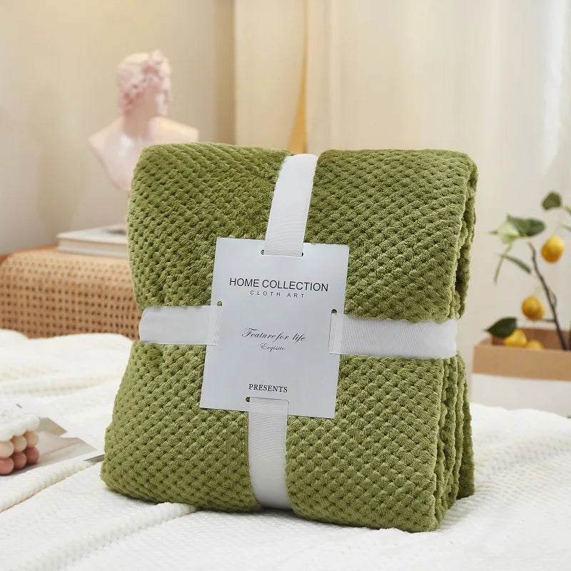 Afralia™ Pineapple Grid Flannel Blanket: Lightweight & Cozy for All Seasons