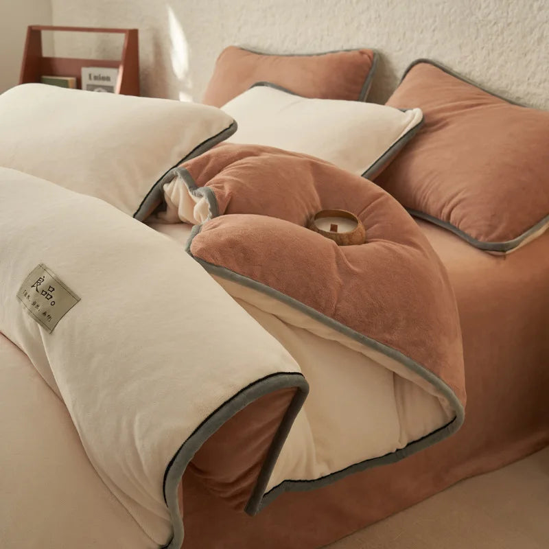 Afralia™ Color Block Milk Velvet Duvet Cover - Warm Single Bedclothes for Autumn/Winter