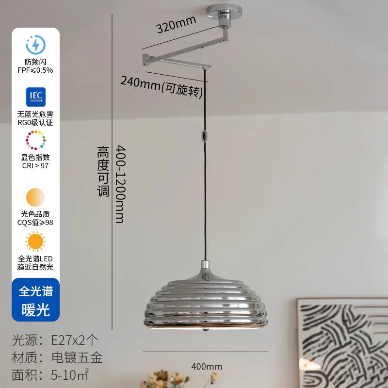 Afralia™ Chrome Swing Arm Pendant Light LED E27 Industrial Hanging Lamp