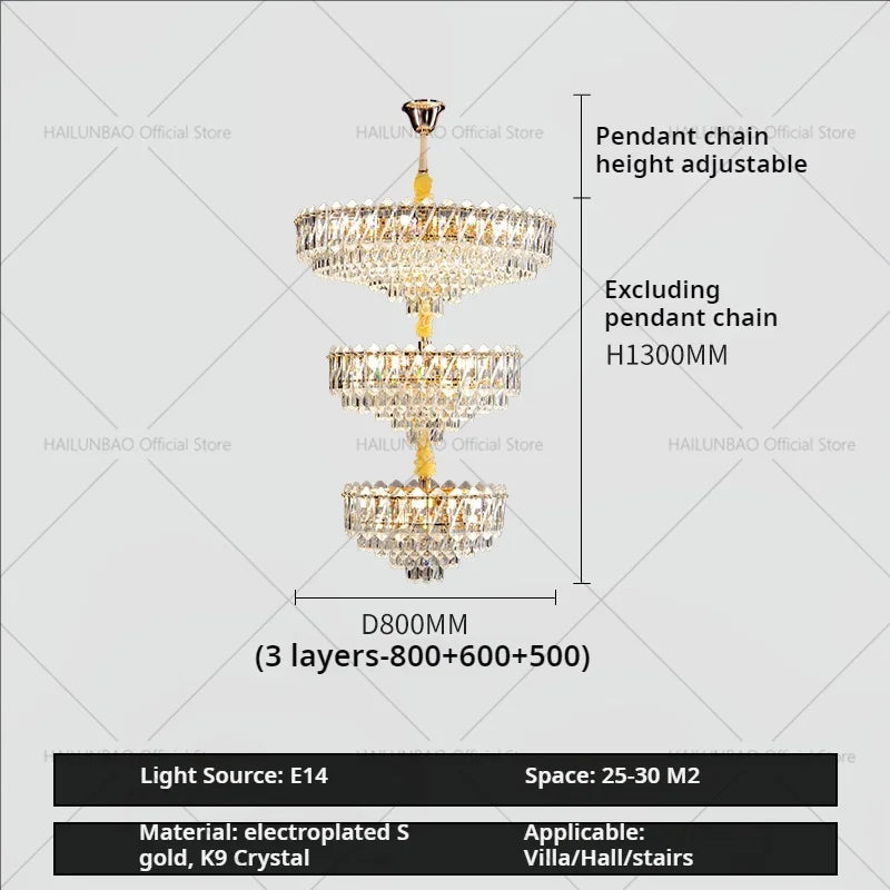 Afralia™ Modern Crystal Chandelier for Duplex Living Room, Lift High Hollow Design