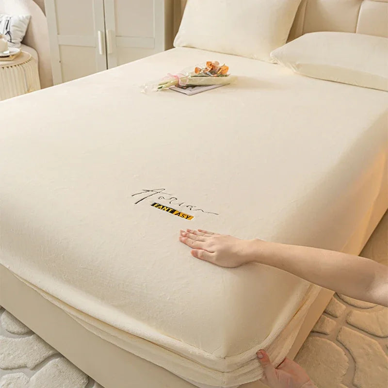 Afralia™ Cozy Velvet Fitted Sheet: Thick Warm Bed Cover for Bedroom Living Room