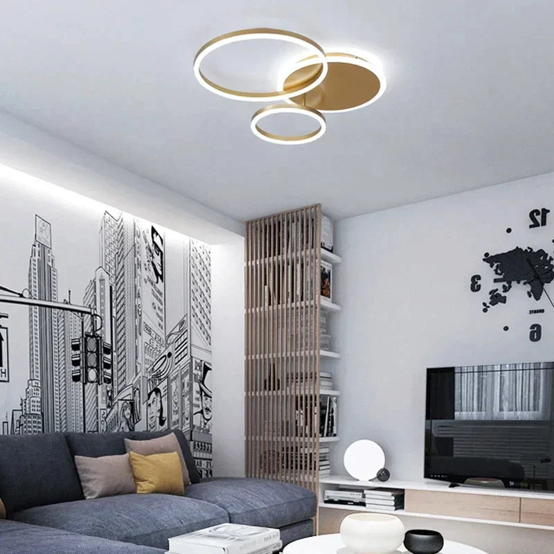 Afralia™ LED Circle Rings Ceiling Lights Black White Brown Chandeliers for Living Room Bedroom Kitchen Decor