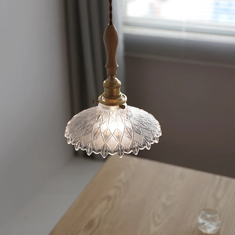 Afralia™ Glass LED Pendant Lamp with Wood Handle - Modern Nordic Hanging Light