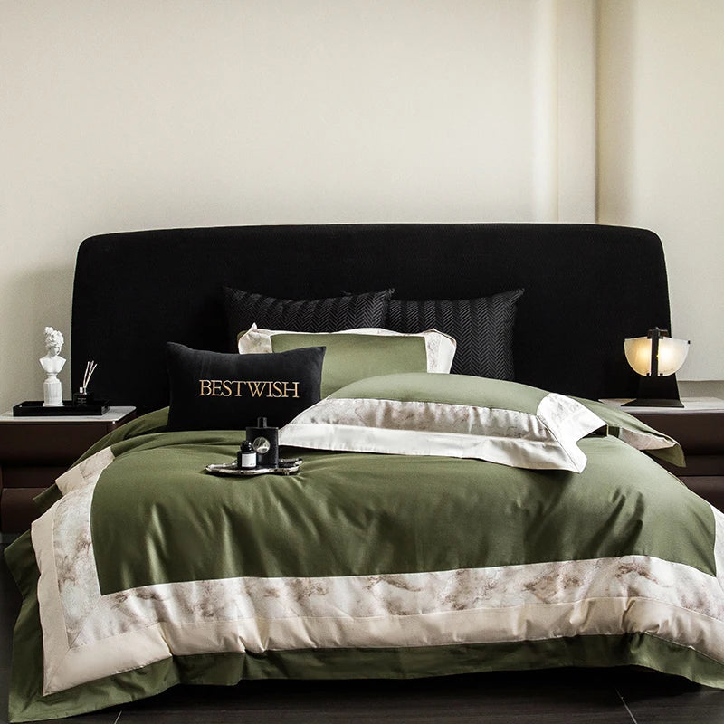 Afralia™ Luxe Egyptian Cotton Bedding Set - Full Queen King Duvet Cover Flat Sheet Pillowcases
