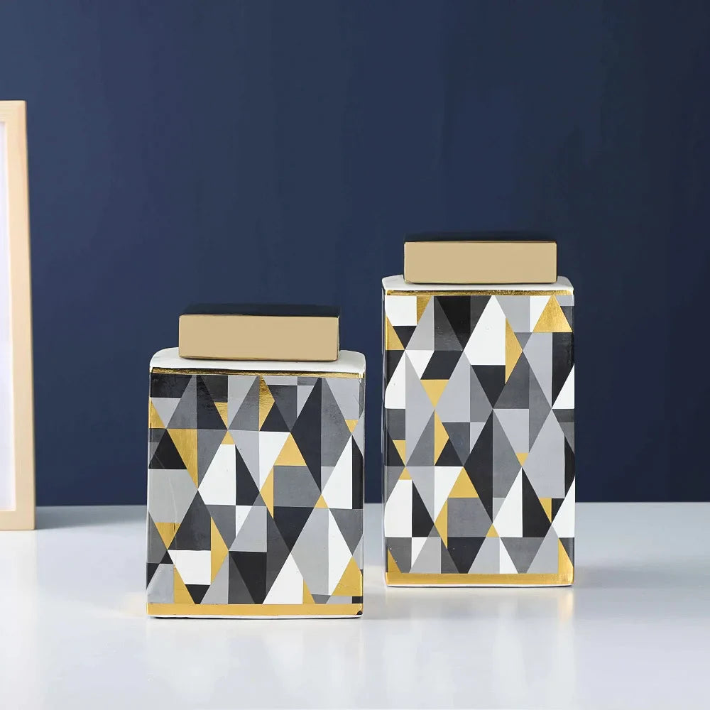 Afralia™ Symmetrical Lines Ceramic Jar with Lid: Decorative Flowers Vase & Porcelain Storage Jar