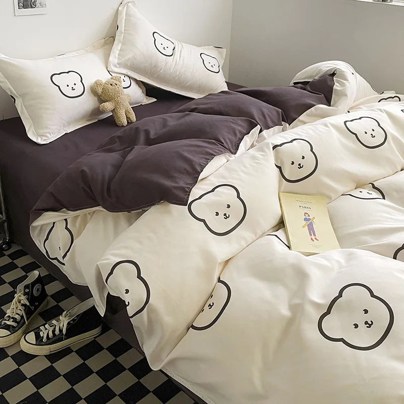 Afralia™ Cartoon Print Bedding Set: Breathable Duvet Cover, Bed Sheet, Pillowcases - Double & Single Sizes