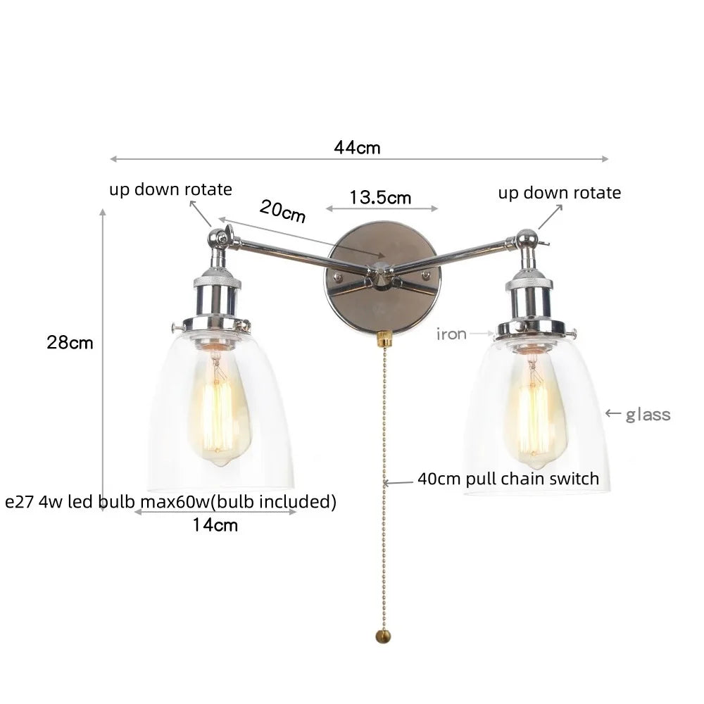 Afralia™ 2 Head LED Wall Lamps Iron Glass Bedroom Stair Light Fixtures