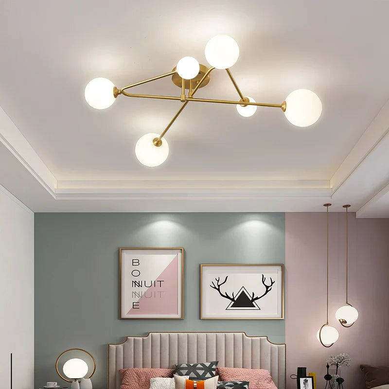 Afralia™ Copper Glass Ball Chandelier: Modern Ceiling Lamp for Living Room, Bedroom & Children's Home