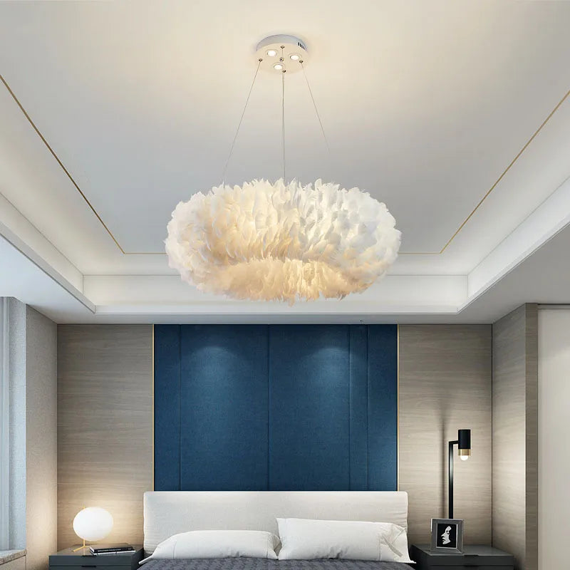 Afralia™ Feather Pendant Lamp, Romantic Fairy LED Chandelier for Living Room & Bedroom