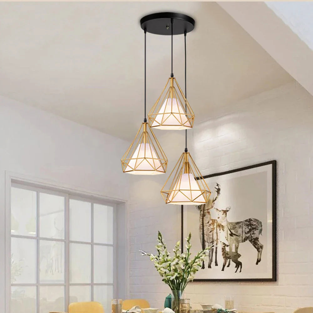 Afralia™ Retro Loft LED Bar Pendant Chandelier Dining Kitchen Hanging Lampshade