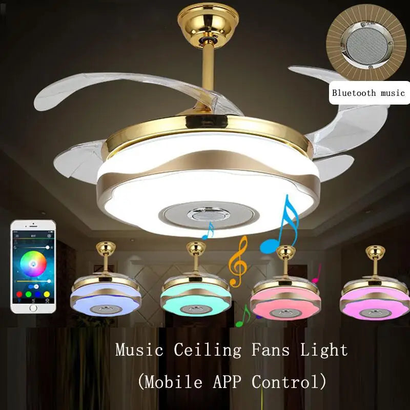 Afralia™ Modern Bluetooth Ceiling Fan with LED Lights & RGB Light - Alloy Acryl ABS