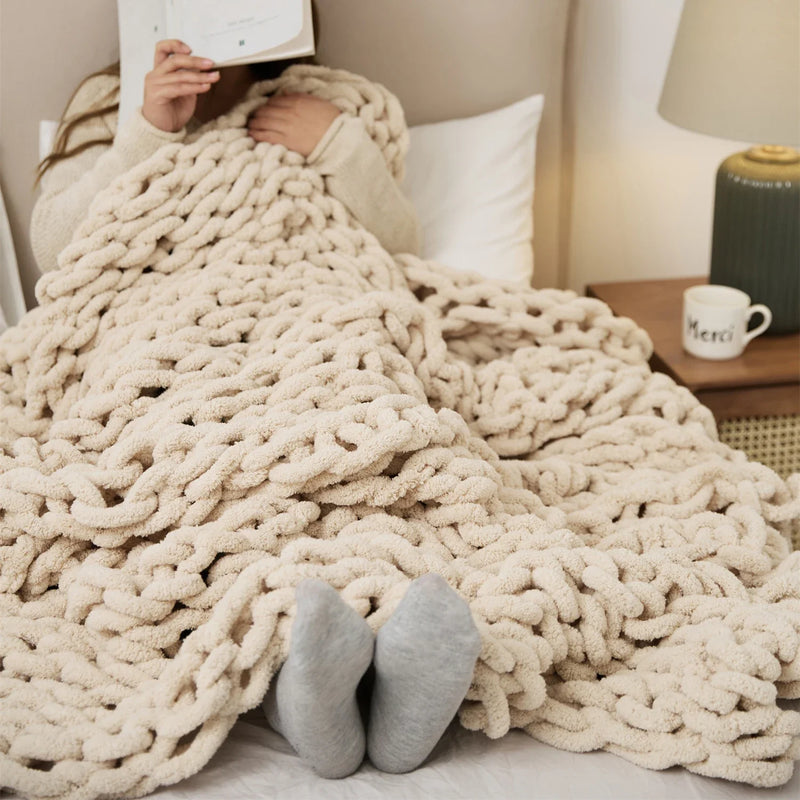 Afralia™ Cozy Chenille Chunky Knit Blanket - Soft Decorative Throw for Bed, Sofa, Living Room - Summer Quilt or Rug Alternative