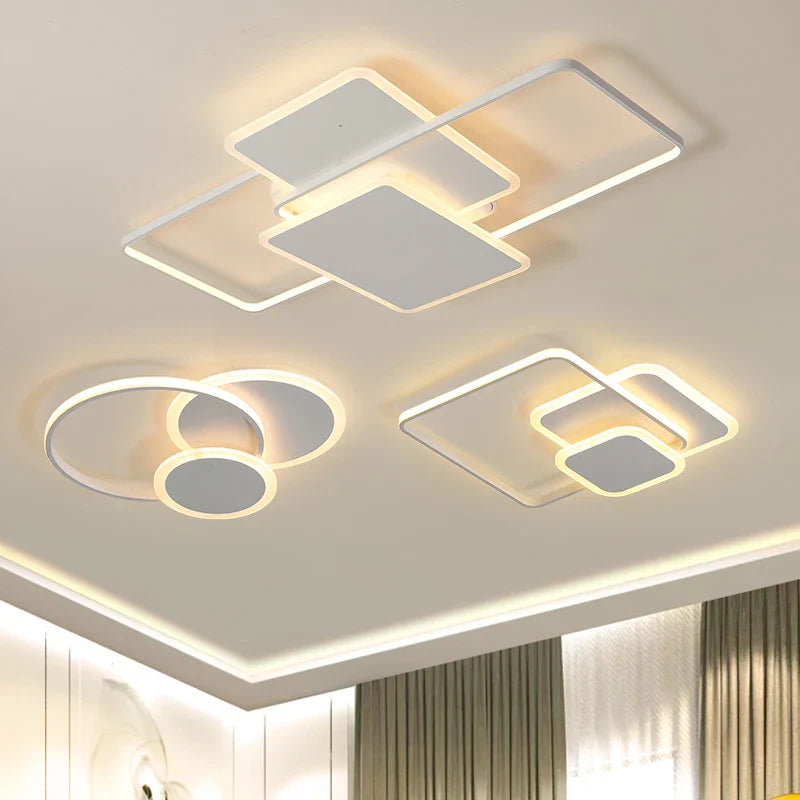 Afralia™ LED Chandelier with Remote for Living Room, Bedroom - Modern White Ceiling Lamp