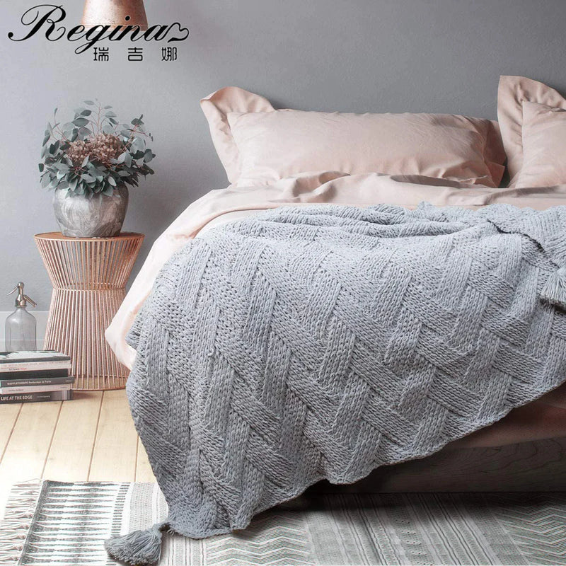 Afralia™ Chenille Stripe Throw Blanket - Cozy Knit Texture with Tassel Detail