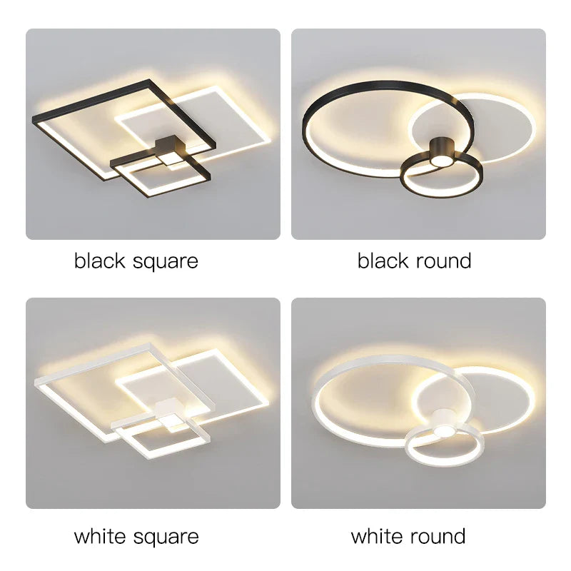 Afralia™ Modern Square Ceiling Lamp for Bedroom Living Room Kitchen Loft, Black White Chandelier LED Light