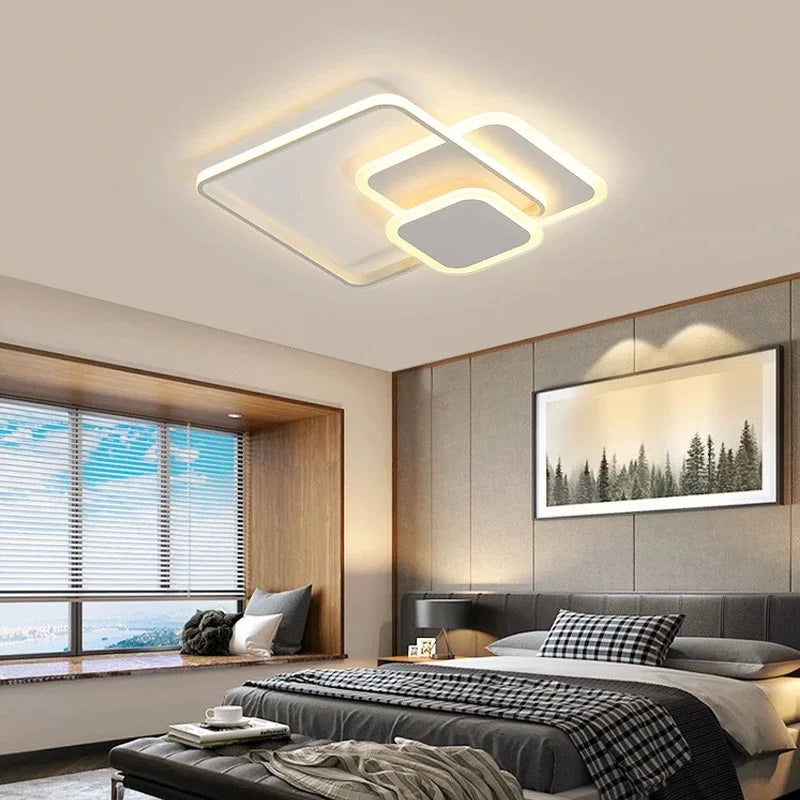 Afralia™ LED Chandelier with Remote for Living Room, Bedroom - Modern White Ceiling Lamp