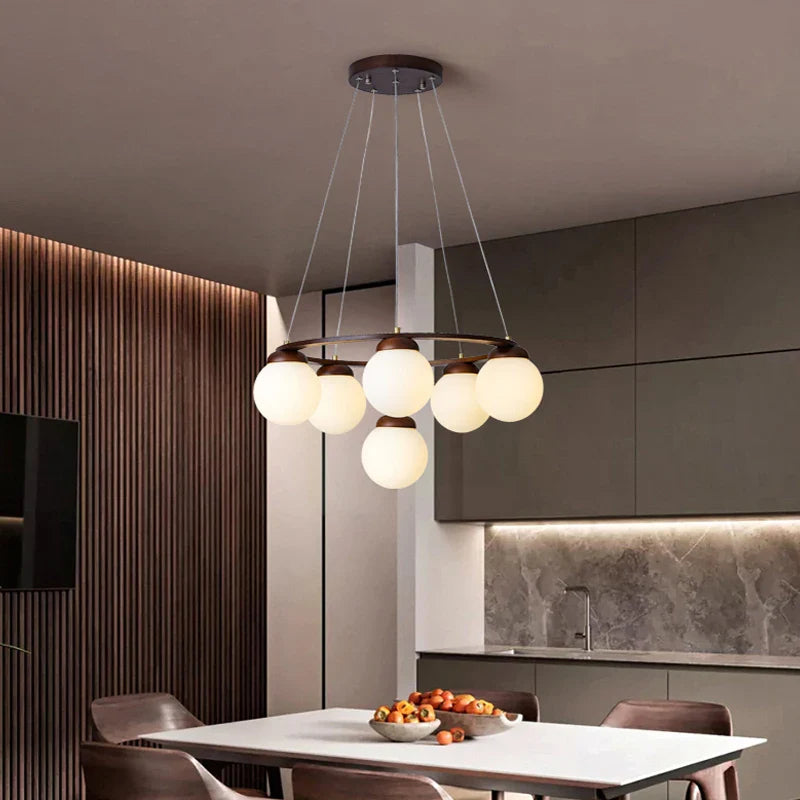 Afralia™ Nordic Wood Chandelier Glass Ball Pendant Lamp for Dinning Room Kitchen Loft