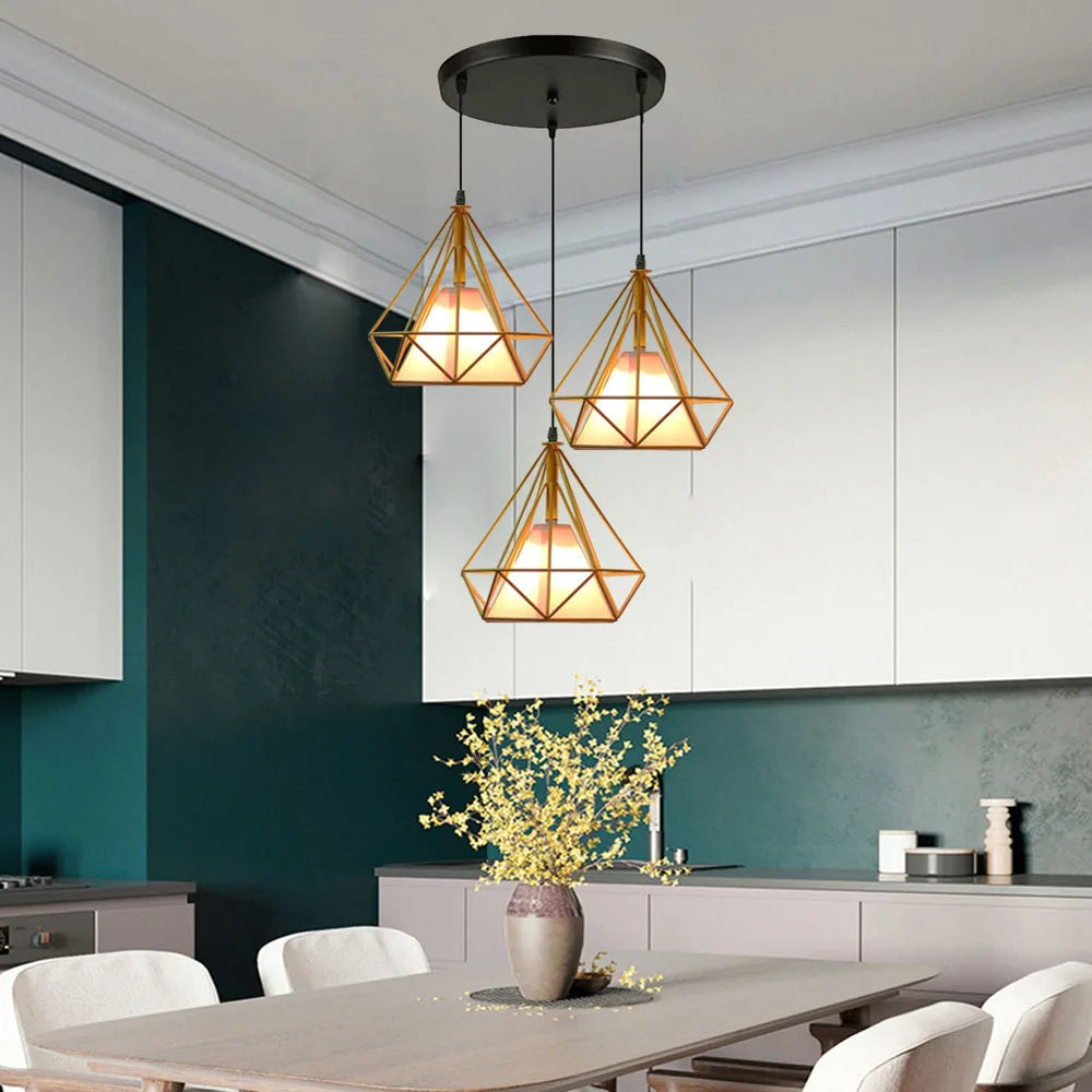 Afralia™ Retro Loft LED Bar Pendant Chandelier Dining Kitchen Hanging Lampshade