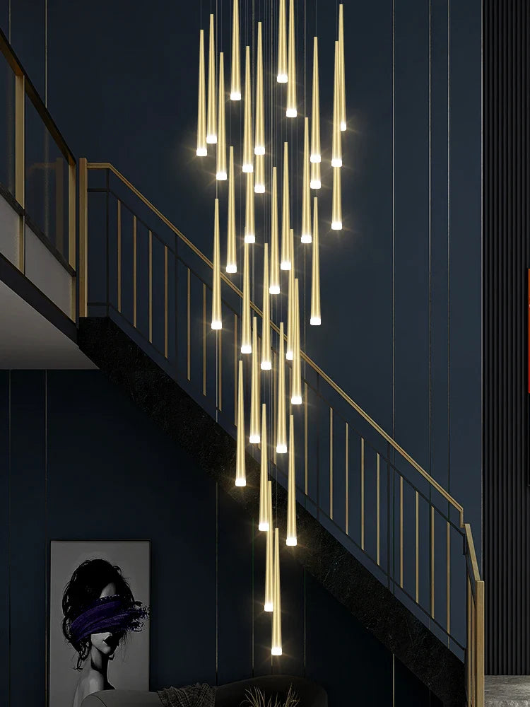 Afralia™ Modern Nordic Golden Chandelier for Living Room High-rise Stairs Rotation