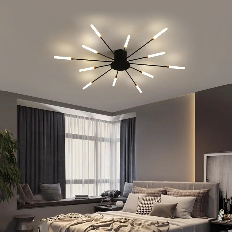 Afralia™ LED Fireworks Chandelier: Modern Ceiling Lamp for Home Decor, Black Kitchen Lighting Fixtures