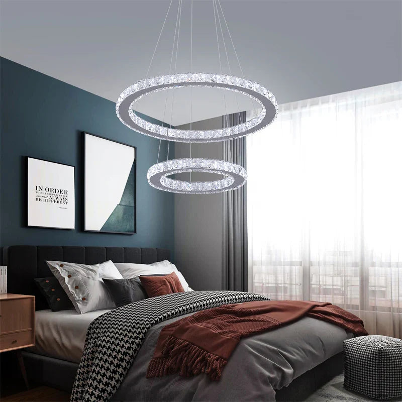 Afralia™ Crystal LED Ring Pendant Chandelier for Modern Living Dining Room Décor