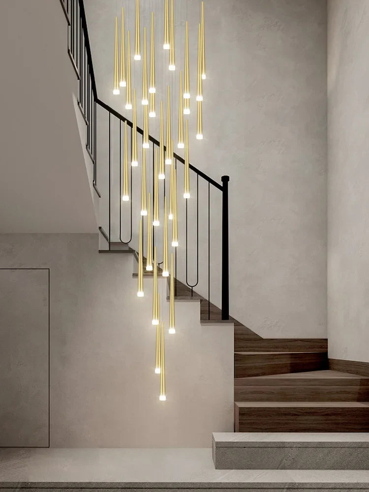 Afralia™ Modern Nordic Golden Chandelier for Living Room High-rise Stairs Rotation