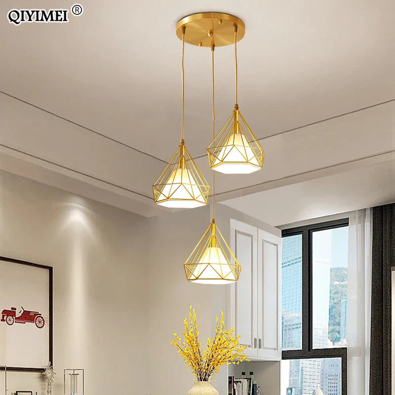 Afralia™ Gold Triangle Pendant Lights: Nordic Style 1head/3heads Metal Fixtures, Simple Décor Lighting