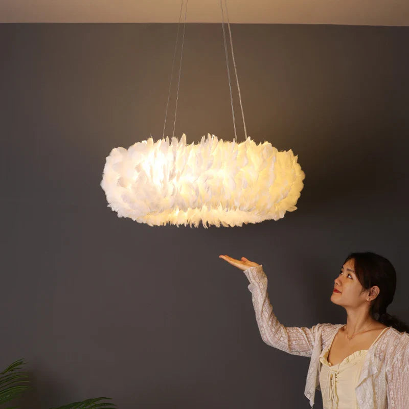 Afralia™ Feather Pendant Lamp, Romantic Fairy LED Chandelier for Living Room & Bedroom