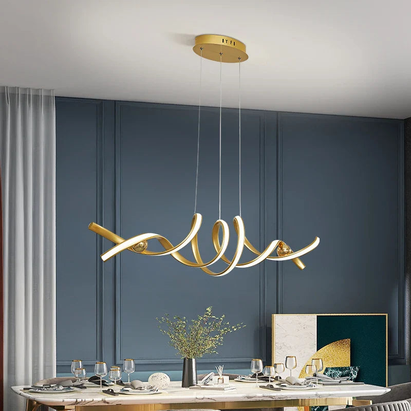 Afralia™ Modern Minimalist Black Gold LED Chandelier for Dining Room, Kitchen, Living Room